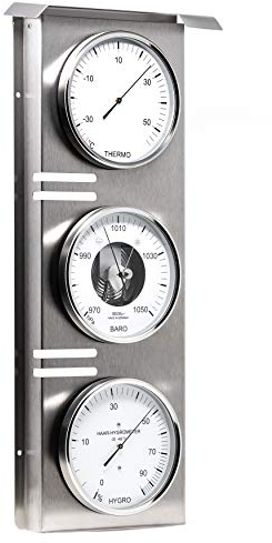 Fischer 823-01 - Außenwetterwarte - Edelstahl-Wetterstation mit Thermometer, Barometer, Haar-Hygrometer Made in Germany