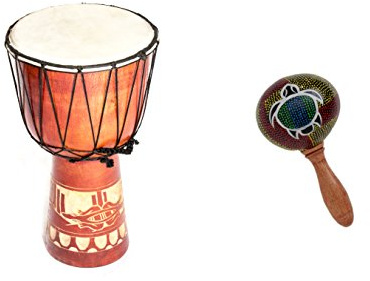 Große 50cm Djembe Holz Trommel Bongo Ziegenfell Gecko Holz + Rassel Schildkröte R1
