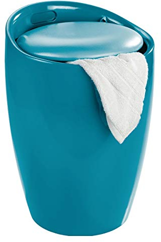 WENKO Badhocker Mod. Candy Petrol, Hocker mit Stauraum für das Badezimmer und Wohnzimmer, integrierter Wäschesammler, ABS-Kunststoff, BPA-frei, Fassungsvermögen 20 L, Ø 36 x 50,5 cm