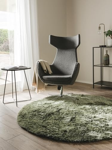 benuta Nest Hochflorteppich Whisper - Grün Rund 80 cm - Kuschelig Weicher Teppich für Schlaf- und Wohnzimmer - Pflegeleicht - Fußbodenheizung Geeignet