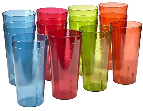US Acrylic Café Plastic Reusable Tumblers (Set of 12) 32-ounce Iced-Tea Cups, Assorted | Value Set of Restaurant Style Drinking Glasses, Stackable, BPA-free, Made in the USA | Top-rack Dishwasher Safe