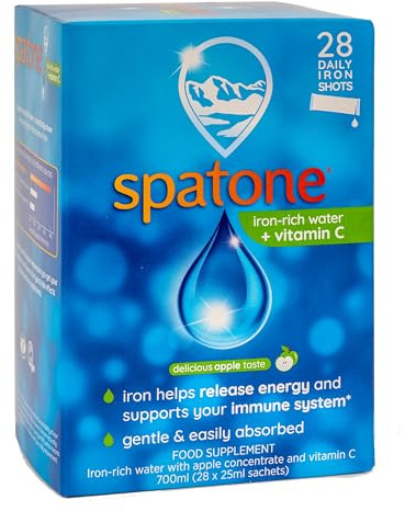 Spatone Natural Iron Supplement + Vitamin C (28 Sachets), Daily Convenient Liquid Iron Sachets, Nothing Artificial, Better Absorption than Tablets, Less Side Effects, Apple Flavour
