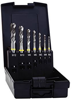 Exact 05117 Maschinengewindebohrer - Satz M3-12 in HSS-E 35° RSP 7-teilig DIN 371/376 inkl. Handbuch Gewindeschneiden