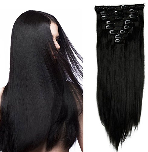 S-noilite® 66 cm 8 delar SET Clip In Extensions hårförlängning hårdel slät 8 st mörksvart