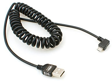 System-S Cavo micro USB 2.0 a spirale angolare 90 gradi (sinistra/maschio), cavo dati di ricarica, 150 cm