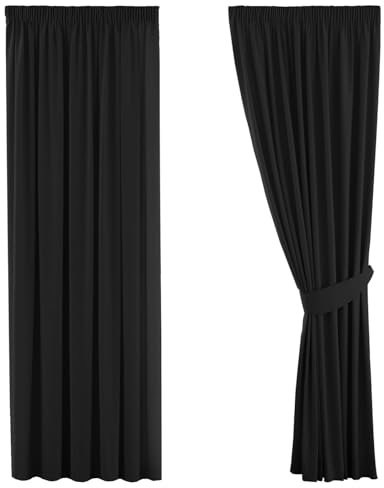 H.Versailtex Blackout Curtain, Opaque Curtain with Eyelets, 2 Pieces 245 cm x 130 cm (H x W), Set of 2, Fabric, black, 2 x H137 x B167(CM)