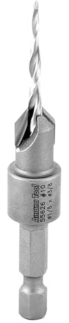 Amana Tool Carbide Tipped 82 Degree Countersink Tapered Drill Bit, 55626, Screw 10, 3/8 Dia x 1/8 Drill D x 1/4 Hex Shank