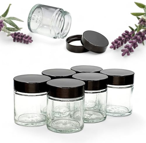 Clear Glass Ointment Jar with Airtight Black Urea Lid - Perfect for Balms, Creams, Lotions, and More (6, 30ml)