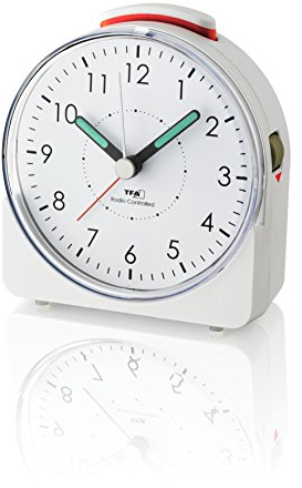 TFA Dostmann Analoger Funk-Wecker Sunrise, 60.1513.02, leises Uhrwerk, Weckalarm mit Snooze-Funktion, weiß, L 102 x B 46 x H 110 mm