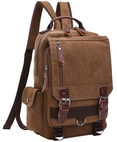 mygreen Vintage Canvas Cross Body Messenger Backpack Rucksack for Men Casual Book Bag Sports Daypack