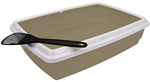 Aimé | Katzentoilette für Katzen | Katzenklo offen mit Rand und Katzenklo Schaufel | Einfach zu reinigendes Katzenklo offen | Hygienische Katzentoilette aus Kunststoff | Farbe Taupe | 44 x 34 x 11 cm