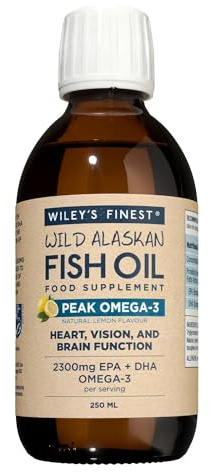 Wiley’s Finest Liquid Omega-3 Fish Oil, 250ml (50 Servings) | 2300mg EPA & DHA from Wild Alaskan Fish with Lemon Flavour, Sustainably Sourced Daily Omega Supplement
