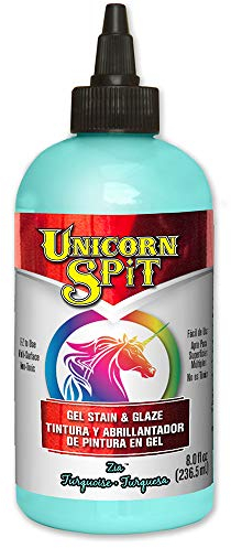 Unicorn SPiT Gel Stain and Glaze Zia Teal, Vibrant Water Based Wood Finish, Multi Surface Craft Paint for Furniture, Fabric or Glass Projects, Cyan, 236ml