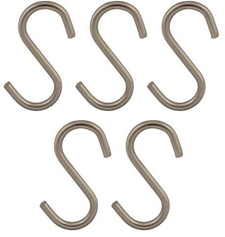 Gedotec Universal S-Haken Metall Kleiderhaken für Küchen-Utensilien - Tücher - Kleidung | Metall-Haken für Kleider-Schrank | Edelstahl-Optik | für 16 mm Rohr-Ø | 5 Stück - Aufhängung für Relingstange