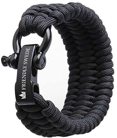 Paracord Überlebens Armband Trilobite in extra robust mit Haken schwarz Edelstahl – Größe verstellbar – verschiedenen Größen – Für Wandern, Camping – Garantie Lebenslang, schwarz, Small / Medium