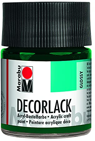 Marabu 11300005075 - Decorlack Acryl Tannengrün 075, 50 ml, hochglänzender Acryllack auf Wasserbasis, wetterfest, speichelfest, zum Malen, Schablonieren und für Serviettentechnik