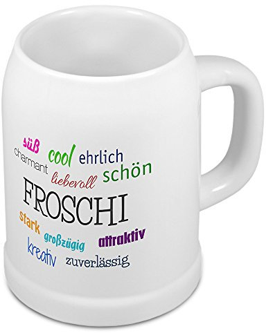 digital print Bierkrug mit Namen Froschi - Motiv Positive Eigenschaften - Namenstasse, Becher, Maßkrug, Humpen