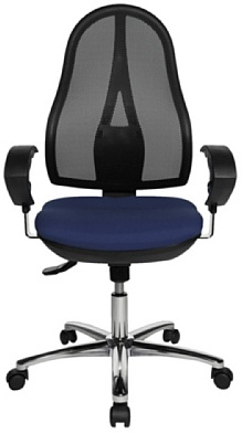 Topstar Open Point SY Deluxe, ergonomischer Syncro-Bandscheiben-Drehstuhl, Bürostuhl, Schreibtischstuhl, inkl. Armlehnen (höhenverstellbar), Stoff, blau