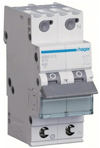 Hager MBS513 Leitungsschutzschalter 13A 1P+N 1-polig+N 6kA B-Charakteristik 2M LS-Schalter Quick Connect (MBS 513)