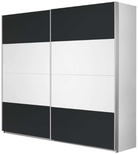 Rauch Möbel Quadra Kleiderschrank, Schwebetürenschrank, 2-türig, inkl. Zubehörpaket Basic 2 Einlegeböden 2 Kleiderstangen, Farbe Alpinweiß/Grau metallic, BxHxT 181x210x62cm