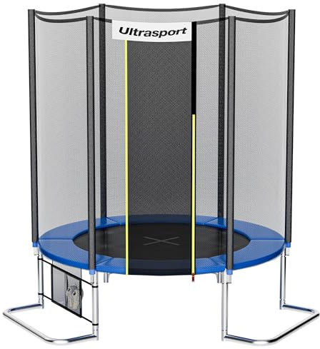 Ultrasport Cama elástica de jardín Uni-Jump Trampolín Infantil, certificación Intertek GS, con Superficie de Salto, Red de Seguridad, Unisex Niños, Azul (Azul Oscuro), 180 cm