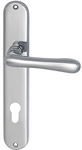 MARCHESI Drückergarnitur Elegant 22 - Türgriff auf Langschild PZ 80 mit Hochhaltefeder - Feuerschutz Türbeschlag, Messing verchromt