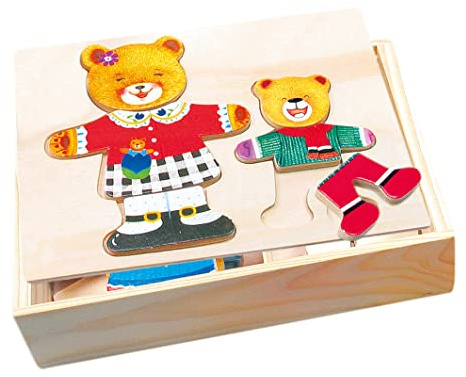 Bino Ankleidepuzzle Mutter + Kind Puzzle Legepuzzle aus Holz Spielzeug für Kinder ab 3 Jahre (36-Teilig, wechselbare Bekleidungsteile, fördert die Feinmotorik und Kreativität), Bunt