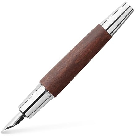 Faber-Castell 148213 - Füllfederhalter e-motion Holz/Chrom, Feder: B, inklusive Geschenkverpackung, Schaftfarbe: dunkelbraun/silber