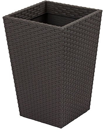 Keter- Maceta pequeña ratán, Base Cuadrada; 100% Material Reciclado; 29 x 29 x 44 cm ; Capacidad 24L; Color Gris Grafito