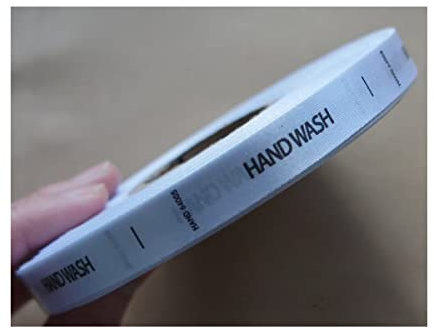 Fabric Printed Wash Care Labels – HAND WASH, 12mmWx62mmL, Roll of 1000 Labels – Buy 1 Roll Get 1 Free Offer!