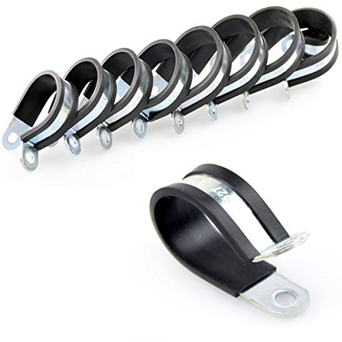 W1 Zinc Plated Rubber Lined P Clips Cable Mounting Hose Pipe Clamp- 40mm x5 pieces