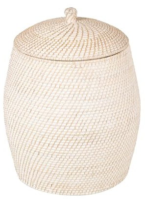 KOUBOO Laguna Rattan Beehive Hamper, Removable Cotton Liner, Laundry Hamper, Bathroom, Bedroom, Kids Room, Nursery, Hamper with Lid, Home Essentials, White Wash