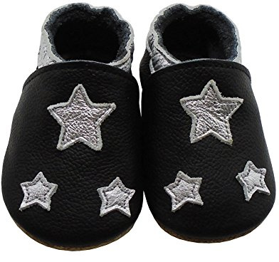 Mejale, scarpe da bambino con suola morbida, in pelle, per imparare a camminare, per bambini e bambine, Nero (Nero ), 17/18 EU