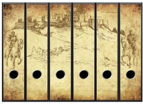 6 Ordnerrücken Motiv-Aufkleber RITTERBURG - Format 65 x 300 mm - passend für 6 breite Standard Din-A4-Ordner mit 7,5 oder 8,0 cm Rückenbreite