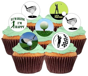 24 PRE CUT Golf Sport Themed Edible Wafer Paper Round Cake Toppers Decorations