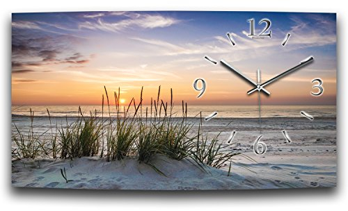 Kreative Feder Designer-Wanduhr Düne Sandstrand Meer Relax XXL Designer leise Funkuhr in modernem Design Made in Germany (Sandstrand, 80x40cm leises Funkuhrwerk)
