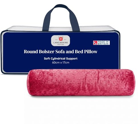Lancashire Textiles Round Bolster Sofa and Bed Pillow – Soft Pillows for Maternity, Nursing, Post-Surgery, Neck, and Back Support Cushions (Red, Pack of 1, Size - L60 cm x D17cm x H17cm)
