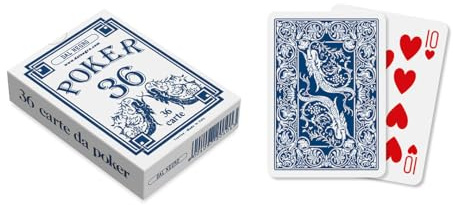 Carte da Gioco Poker 36 Dal Negro realizzate in Cartoncino Resistenti e Durevoli, 1 Mazzo con Retro Blu da 36 carte francesi, Carte Poker Short Deck, 100% Made in Italy