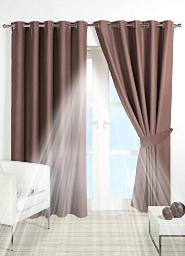 viceroy bedding Pair of MINK 90 Width x 54 Drop, Supersoft Thermal Blackout EYELET/RING TOP Readymade Bedroom Curtains Including Pair of Matching Tie Backs, 'Winter Warm but Summer Cool