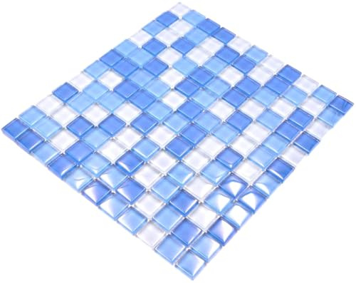 Mosaik-Netzwerk Mosaikfliese Quadrat Crystal mix hellblau Glasmosaik Transluzent Transparent 3D Fliesenspiegel, Mosaikstein Format: 25x25x8 mm, Mattengröße: 327x302 mm, 1 Matte
