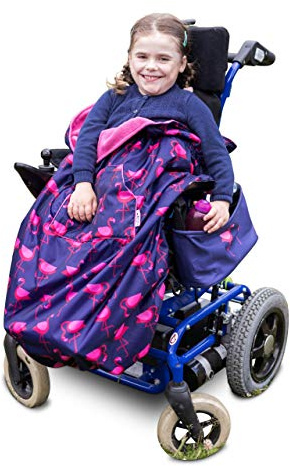 Kinder Fußsack für Rollstühle & Reha-Buggys - einteilig - Dunkelblau mit Flamingos