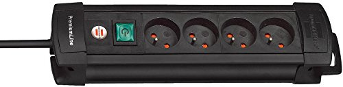 Brennenstuhl Multiprise Premium-Plus Noire, 4 prises, avec 1,8m de câble, Fabrication Française
