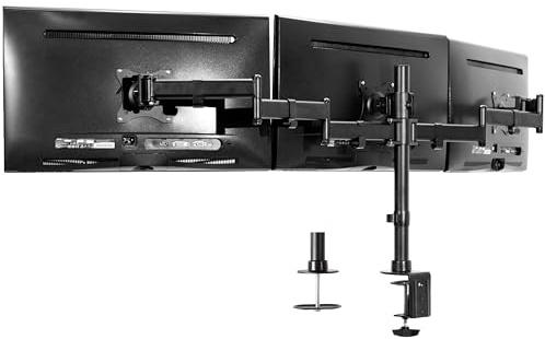 VIVO Dreifach-Monitorhalterung, verstellbar, robust, schwenkbar, für 3 LCD-Bildschirme bis zu 61 cm (24 Zoll) STAND-V003M