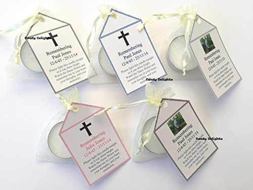 40 Personalised Remembrance Funeral DIY Organza bag, Candle & Personalised Tag Keepsake
