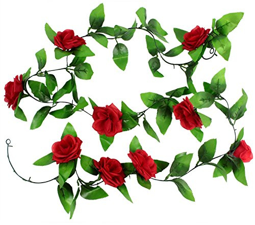 230cm Lierre Artificiel Guirlande Feuille Vert Fleur Rouge Déco Maison Mariage