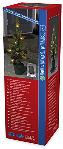 Konstsmide 3780-100 LED Weihnachtsbaum mit Tannenzapfen und Topf / für Außen (IP44) / Batteriebetrieben: 4xAA 1.5V (exkl.) / mit 6h und 9h Timer / 10 warm weiße Dioden / grünes Kabel, 45 cm
