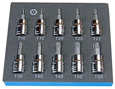 BERGEN 10Pc 3/8 Drive 48mm Largo S2 A Torx Prueba Zócalo de Puntas Torx Brocas Set Cabezales T10 - T55 BER1177