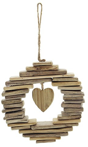 FRANK FLECHTWAREN Deko Kranz Herzform Ø 21 cm Wandkranz Holz naturbelassen Treibholz Landhausstil Handgefertigt robuste Sisalschnur