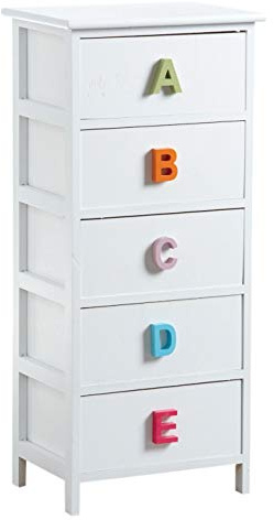 AUBRY GASPARD - Commode Chambre Enfant Alphabet - 5 Tiroirs - Medium Laqué Blanc - Poignées Multicolores - Dimensions 40 x 29 x 90 cm - Livré Monté - Idéale pour Rangement Ludique et Fonctionnel