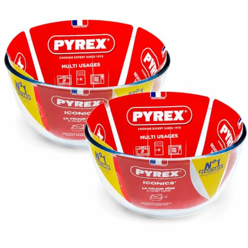 2 X Pyrex Glass Bowl, 2.0L